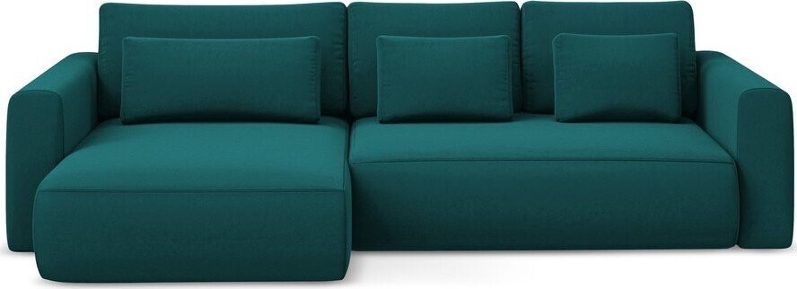 Tyrkysová sametová rozkládací/s úložným prostorem rohová pohovka (levý roh/s lenoškou) Kapua – Makamii