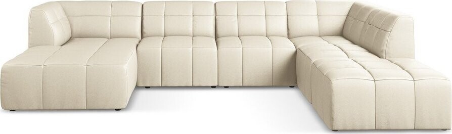 Béžová rohová pohovka z imitace kůže (do 