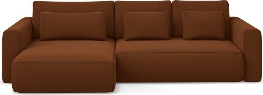 Sametová rozkládací/s úložným prostorem rohová pohovka v terakotové barvě (levý roh/s lenoškou) Kapua – Makamii