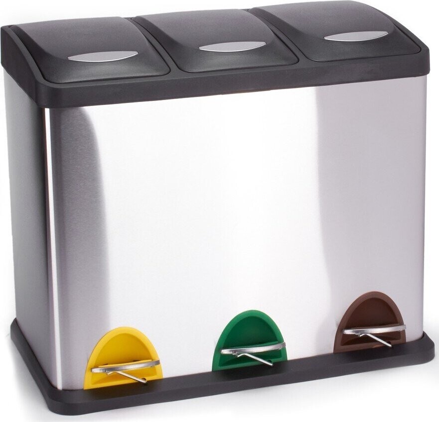 Ocelový odpadkový koš 3x8 l na tříděný odpad/nášlapný v matně stříbrné barvě Tri Selectif – MSV