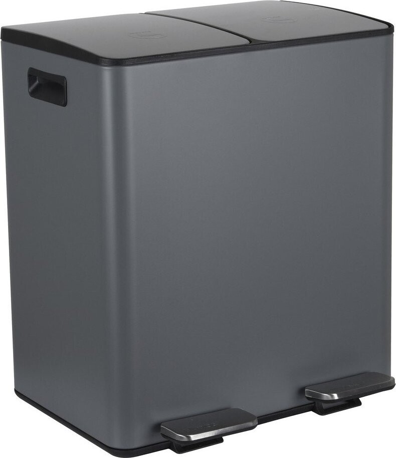 Tmavě šedý ocelový odpadkový koš 2x20 l na tříděný odpad/nášlapný Aliya – Spirella