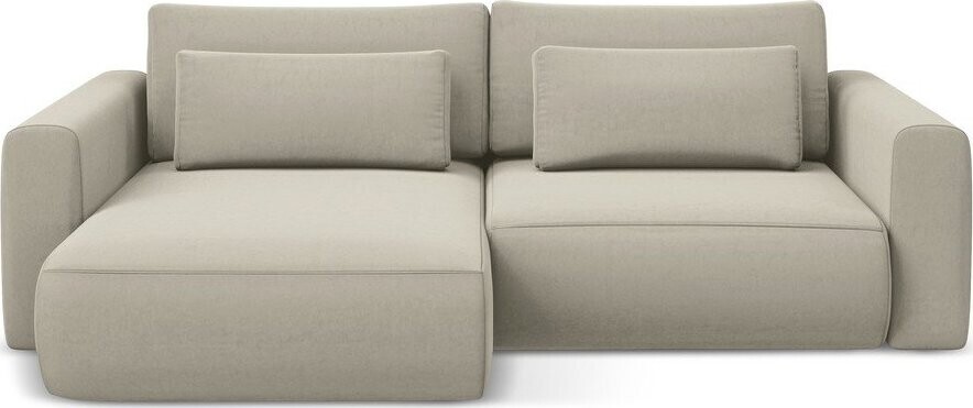 Béžová sametová rozkládací/s úložným prostorem rohová pohovka (levý roh/s lenoškou) Kapua – Makamii