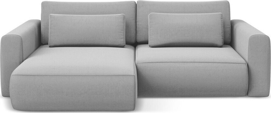 Světle šedá sametová rozkládací/s úložným prostorem rohová pohovka (levý roh/s lenoškou) Kapua – Makamii