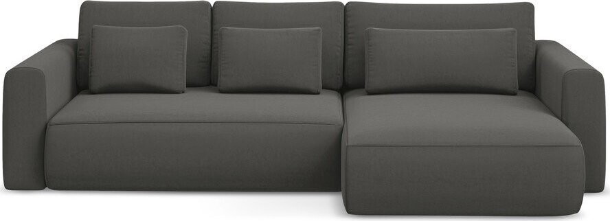 Tmavě šedá sametová rozkládací/s úložným prostorem rohová pohovka (pravý roh/s lenoškou) Kapua – Makamii