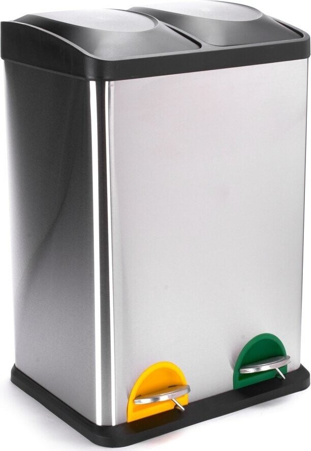 Ocelový odpadkový koš 2x20 l na tříděný odpad/nášlapný v matně stříbrné barvě Tri Selectif – MSV