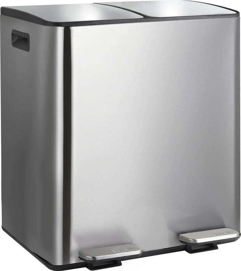 Ocelový odpadkový koš 2x20 l na tříděný odpad/nášlapný v matně stříbrné barvě Aliya – Spirella