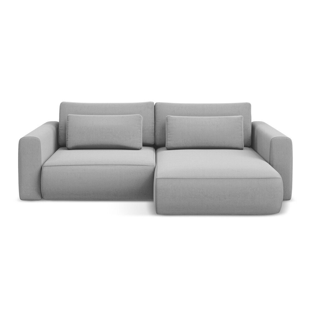 Světle šedá sametová rozkládací/s úložným prostorem rohová pohovka (pravý roh/s lenoškou) Kapua – Makamii