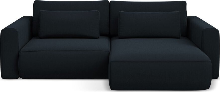 Tmavě modrá sametová rozkládací/s úložným prostorem rohová pohovka (pravý roh/s lenoškou) Kapua – Makamii