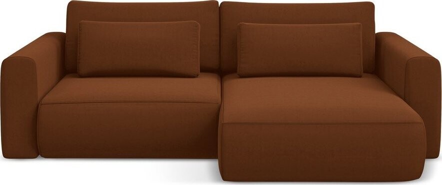 Sametová rozkládací/s úložným prostorem rohová pohovka v terakotové barvě (pravý roh/s lenoškou) Kapua – Makamii