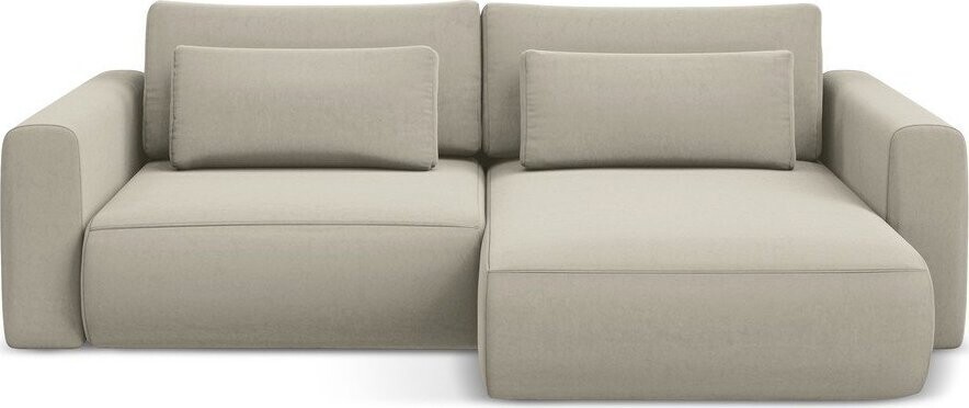 Béžová sametová rozkládací/s úložným prostorem rohová pohovka (pravý roh/s lenoškou) Kapua – Makamii