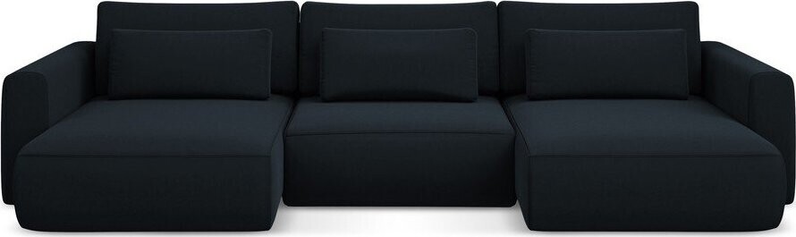 Tmavě modrá sametová rozkládací/s úložným prostorem rohová pohovka (do