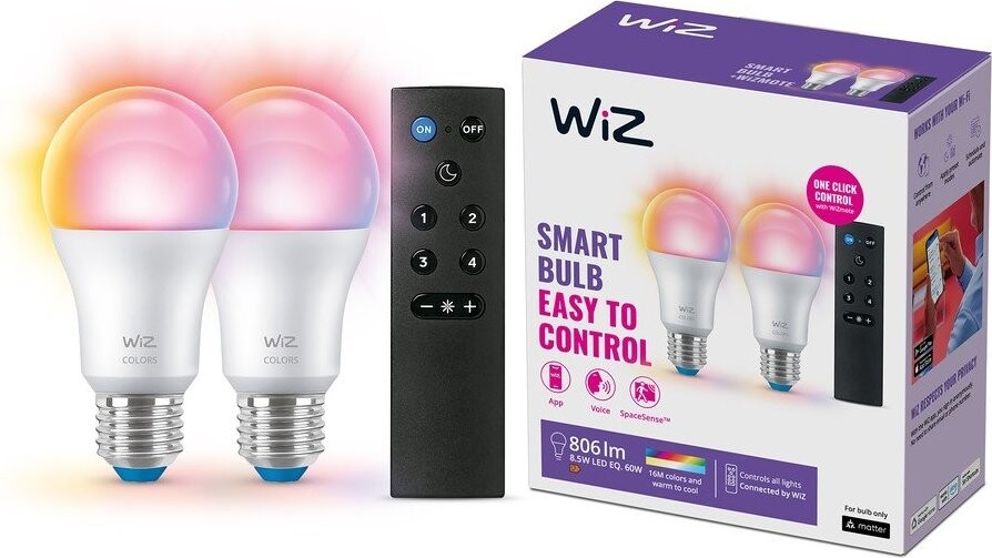 LED smart žárovky v sadě 2 ks E27, 9 W – WiZ