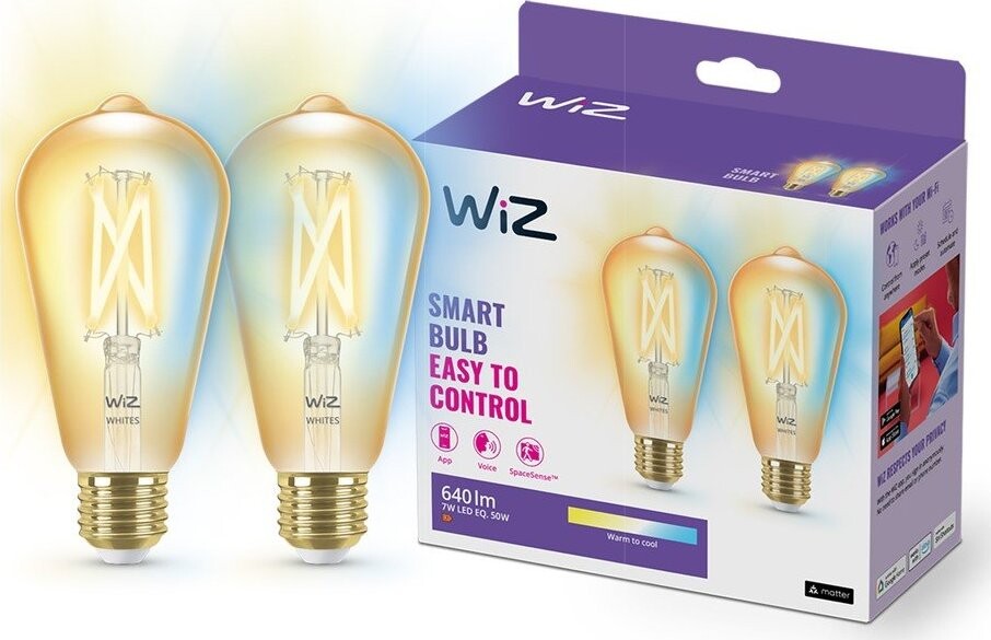 Filamentové smart žárovky v sadě 2 ks E27, 7 W – WiZ