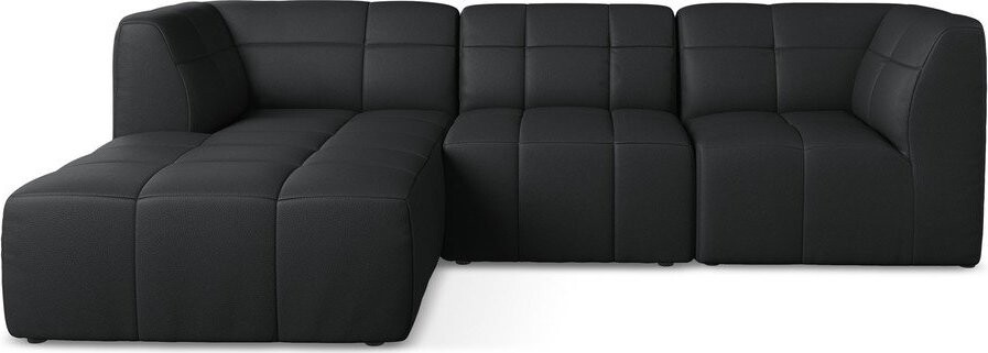 Černá rohová pohovka z imitace kůže (levý roh/s lenoškou) Aloha – Makamii