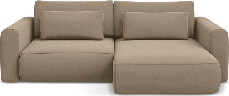 Světle hnědá sametová rozkládací/s úložným prostorem rohová pohovka (pravý roh/s lenoškou) Kapua – Makamii