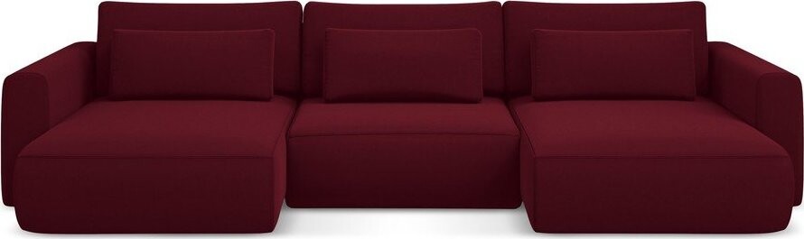 Vínová sametová rozkládací/s úložným prostorem rohová pohovka (do