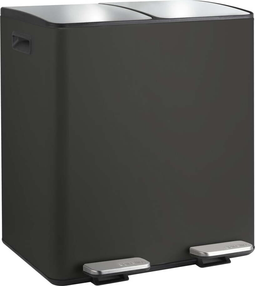 Matně černý ocelový odpadkový koš 2x20 l na tříděný odpad/nášlapný Aliya – Spirella
