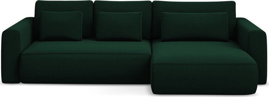 Zelená sametová rozkládací/s úložným prostorem rohová pohovka (pravý roh/s lenoškou) Kapua – Makamii