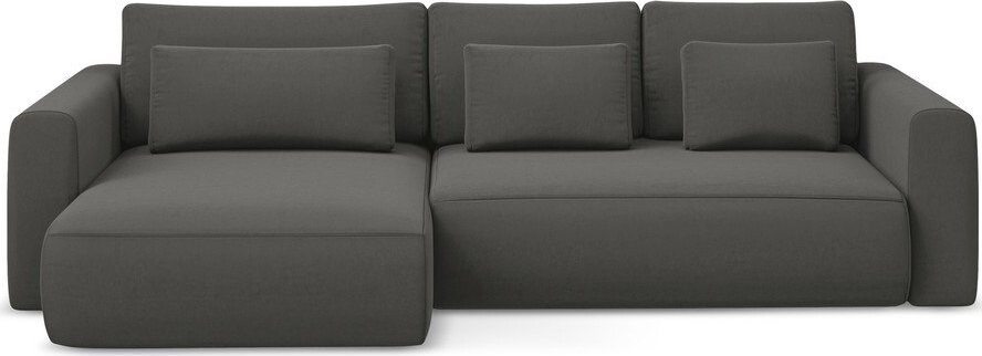 Tmavě šedá sametová rozkládací/s úložným prostorem rohová pohovka (levý roh/s lenoškou) Kapua – Makamii