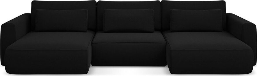 Černá sametová rozkládací/s úložným prostorem rohová pohovka (do