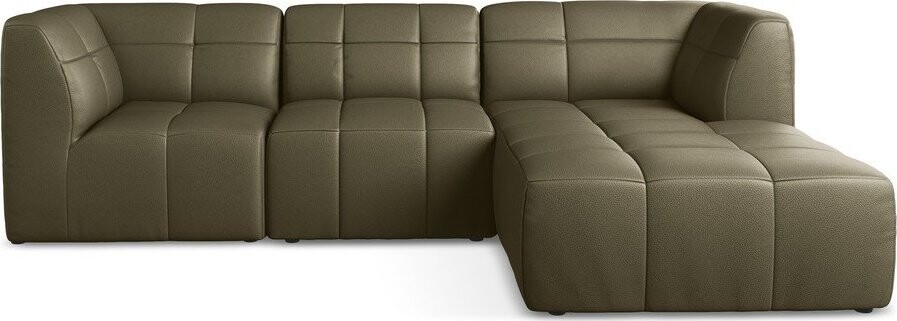 Khaki rohová pohovka z imitace kůže (pravý roh/s lenoškou) Aloha – Makamii