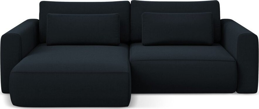 Tmavě modrá sametová rozkládací/s úložným prostorem rohová pohovka (levý roh/s lenoškou) Kapua – Makamii