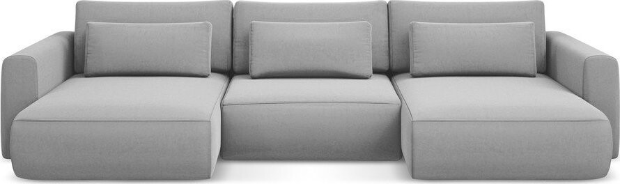 Světle šedá sametová rozkládací/s úložným prostorem rohová pohovka (do