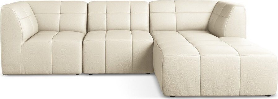 Béžová rohová pohovka z imitace kůže (pravý roh/s lenoškou) Aloha – Makamii