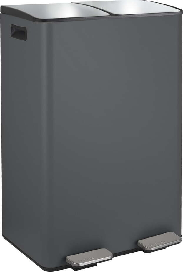 Tmavě šedý ocelový odpadkový koš 2x30 l na tříděný odpad/nášlapný Aliya – Spirella