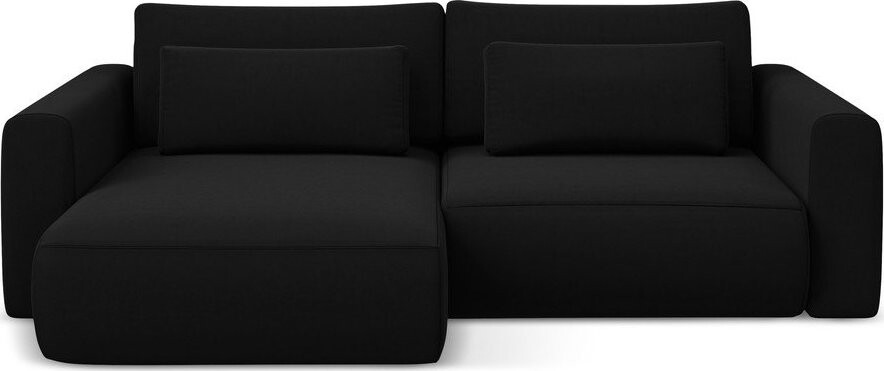 Černá sametová rozkládací/s úložným prostorem rohová pohovka (levý roh/s lenoškou) Kapua – Makamii