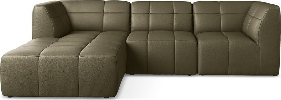 Khaki rohová pohovka z imitace kůže (levý roh/s lenoškou) Aloha – Makamii