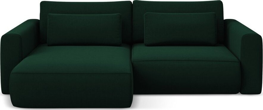 Zelená sametová rozkládací/s úložným prostorem rohová pohovka (levý roh/s lenoškou) Kapua – Makamii