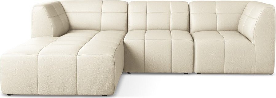 Béžová rohová pohovka z imitace kůže (levý roh/s lenoškou) Aloha – Makamii