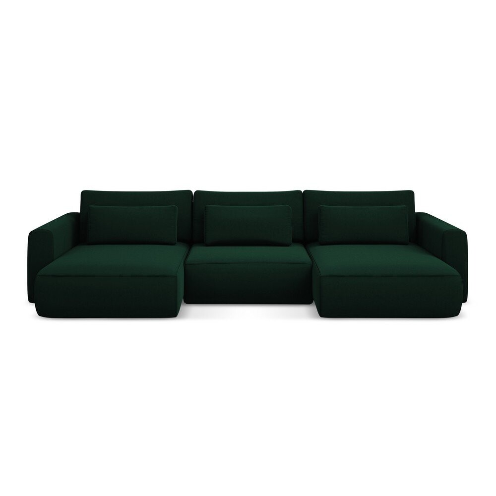 Zelená sametová rozkládací/s úložným prostorem rohová pohovka (do