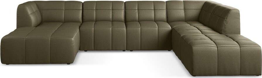 Khaki rohová pohovka z imitace kůže (do