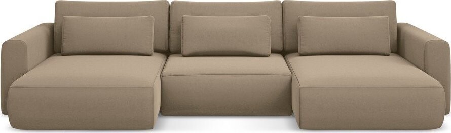 Světle hnědá sametová rozkládací/s úložným prostorem rohová pohovka (do