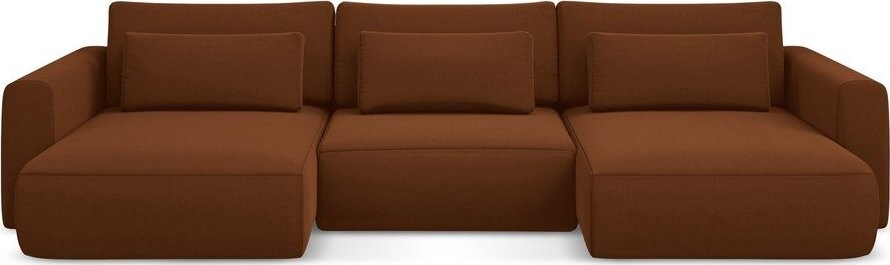 Sametová rozkládací/s úložným prostorem rohová pohovka v terakotové barvě (do 