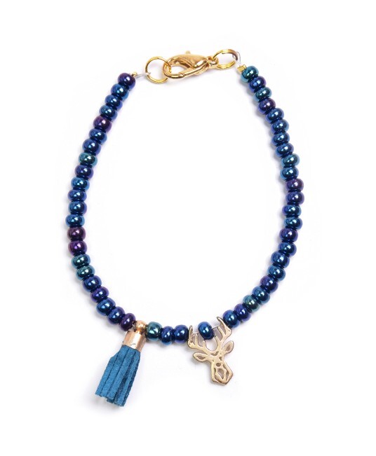 Deers Modrý korálkový mini náramek s jelínkem