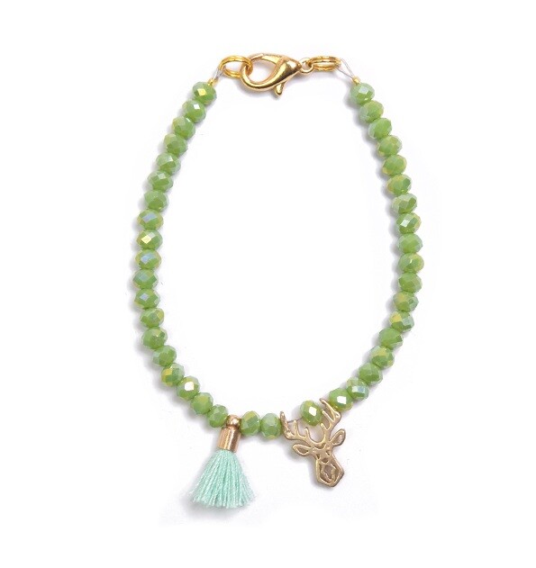 Deers Zelený korálkový mini náramek s jelínkem