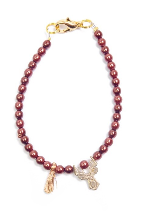 Deers Hnědý korálkový mini náramek s jelínkem