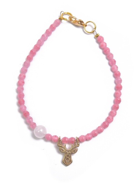 Deers Růžový korálkový mini náramek s růženínem