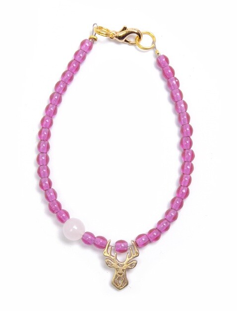 Deers Fialový korálkový mini náramek s růženínem