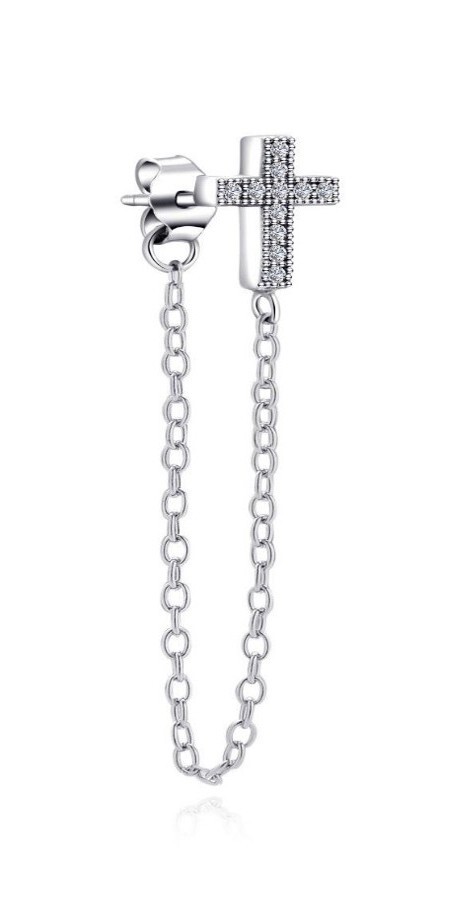 MOISS Single řetízková náušnice Křížek s čirými zirkony E0004269