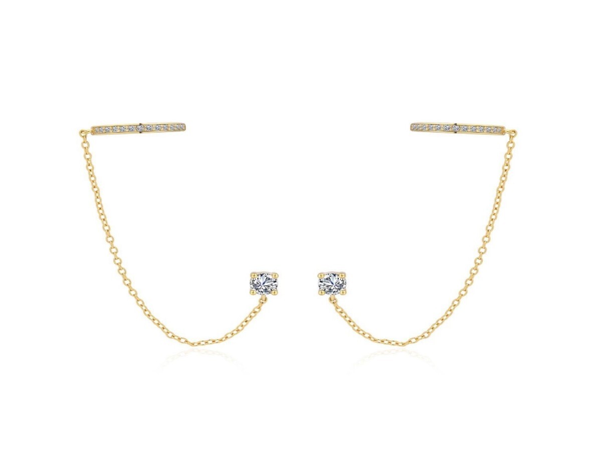 MOISS Dvojité pozlacené náušnice s řetízky E0004294