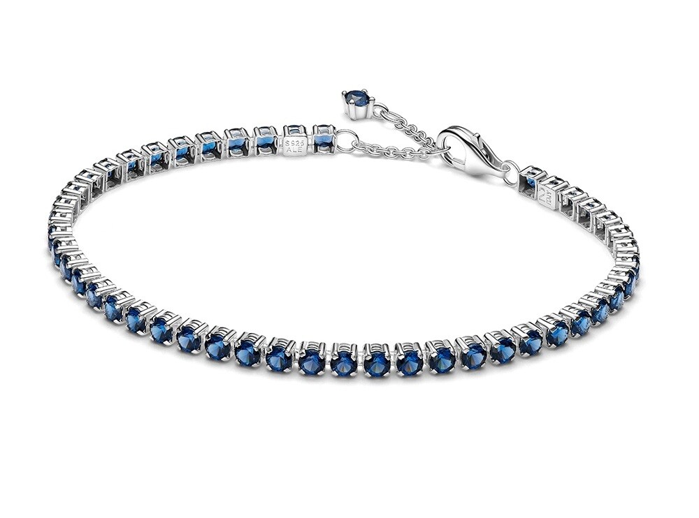 Pandora Tenisový stříbrný náramek s modrými zirkony Timeless 591469C02 18 cm