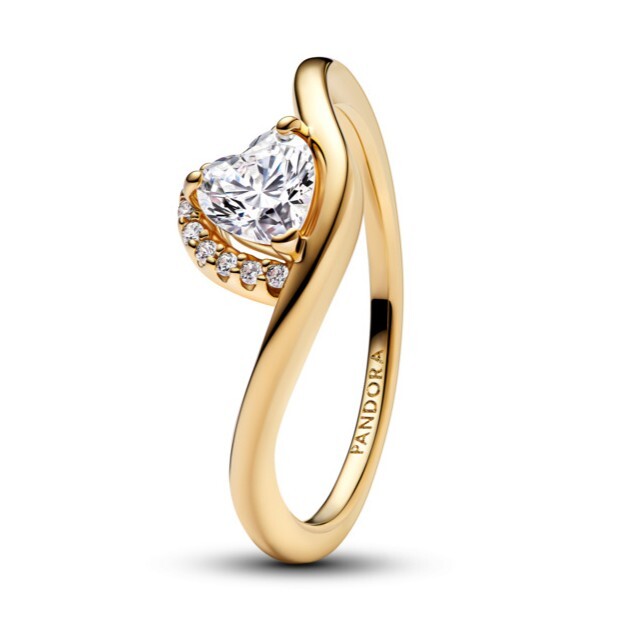 Pandora Romantický pozlacený prsten Zvlněné srdce Shine Timeless 163660C01 48 mm