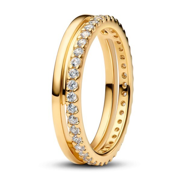 Pandora Pozlacený dvojitý prsten se zirkony Timeless Shine 163799C01 50 mm