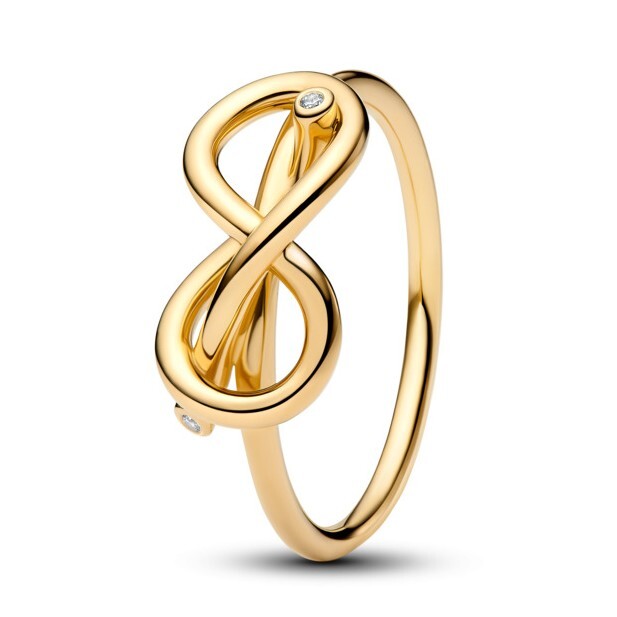 Pandora Pozlacený prsten Uzel nekonečna s kubickými zirkony Shine Moments 163759C01 50 mm