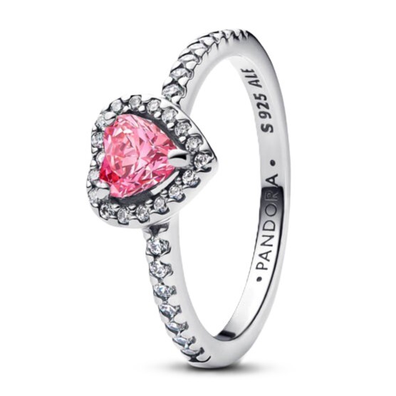 Pandora Romantický stříbrný prsten s růžovým srdcem Timeless 198421C03 50 mm