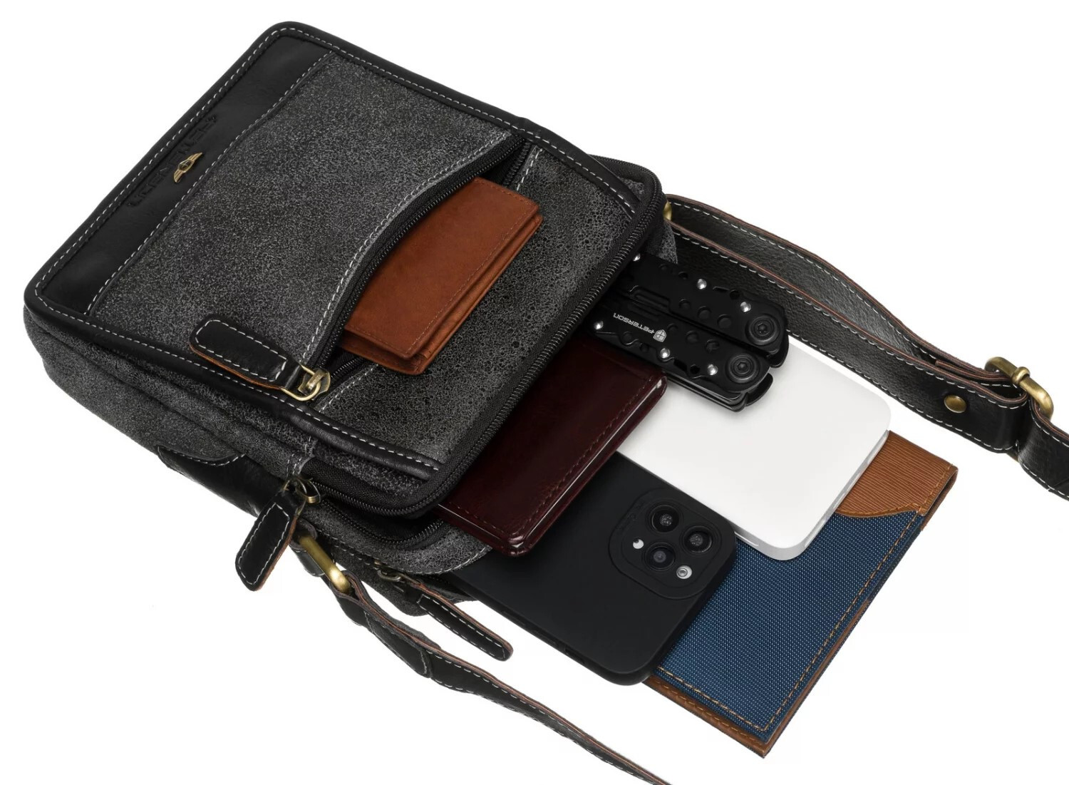 Módní pánská kožená crossbody taška Peterson Faolan, černá